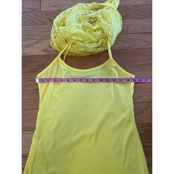 Bobbie Brooks women's yellow lace short sleeve with under tank top size small - Picture 8 of 10